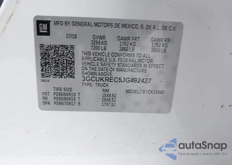 2018 Chevrolet Silverado 1500 1Lt z USA, uszkodzony, nr VIN 3GCUKREC5JG492427